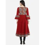 Generic Women's Casual Bell Sleeves Printed Cotton Kurti (Maroon) - Image 2