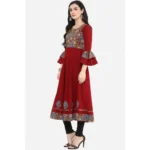 Generic Women's Casual Bell Sleeves Printed Cotton Kurti (Maroon) - Image 5