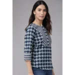 Generic Women's Casual 3/4 th Sleeve Floral Printed Cotton Top (Blue) - Image 5