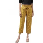 Mustard Printed Cotton Flex Trouser