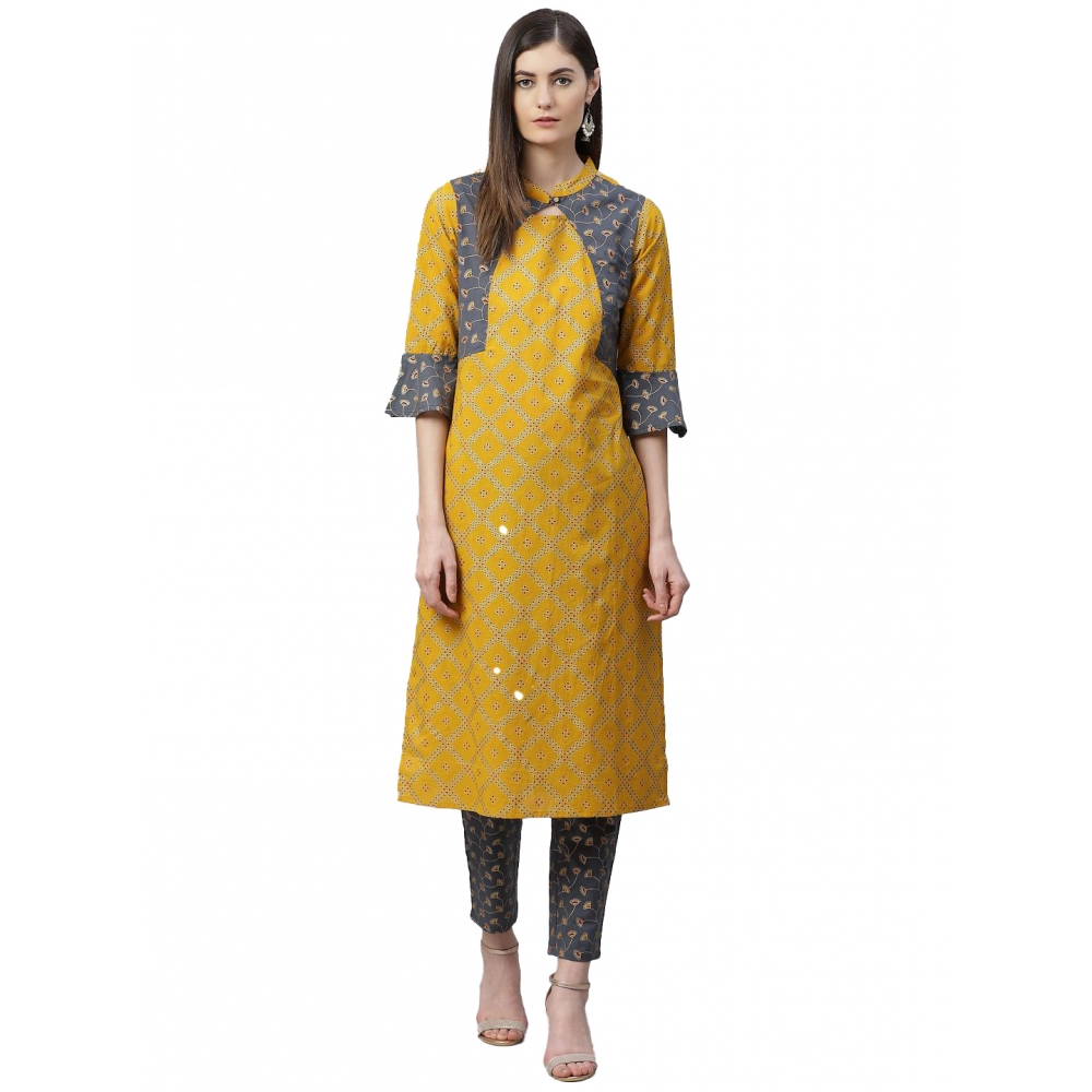 Yellow Geometric Kurti Set