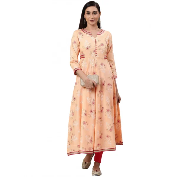 Peach Floral Rayon Kurti for Women
