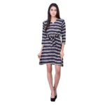 Blue Cotton Blend 3-4 Sleeve Dress for Women