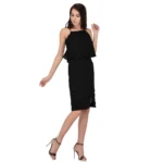 Generic Women's Cotton Blend Solid Sleeveless Dress (Black) - Image 3
