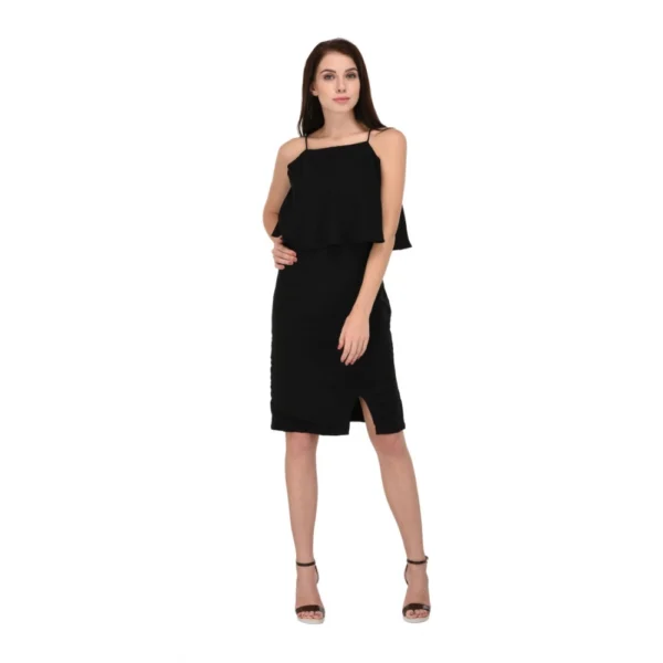 Black Cotton Blend Sleeveless Dress