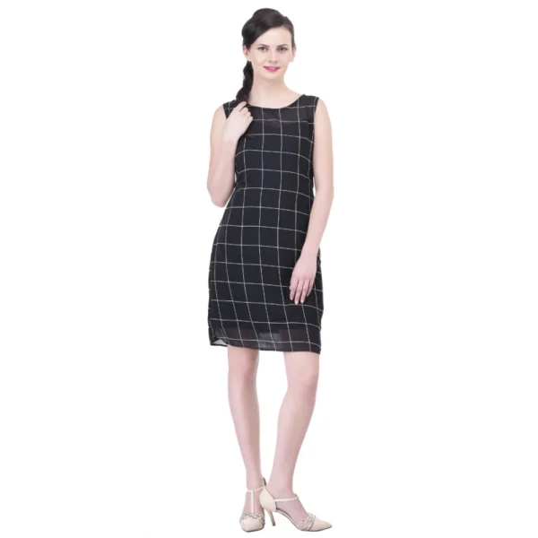 Black Cotton Blend Checked Sheath Dress for Women