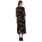 Generic Women's Cotton Blend Floral 3-4 Sleeve Dress (Black) - Image 2