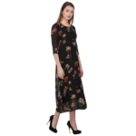 Generic Women's Cotton Blend Floral 3-4 Sleeve Dress (Black) - Image 3