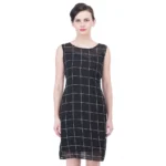 Generic Women's Cotton Blend Checked Sleeveless Sheath Dress (Black) - Image 5