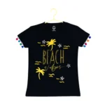Black Cotton Girls Printed T-Shirt