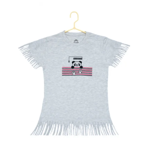 Grey Cotton Girls Printed T-Shirt