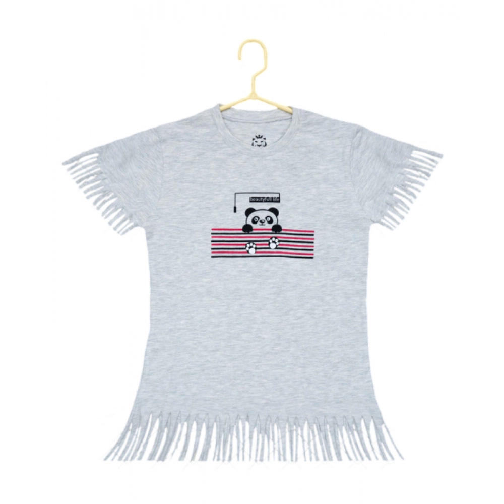 Grey Cotton Girls Printed T-Shirt