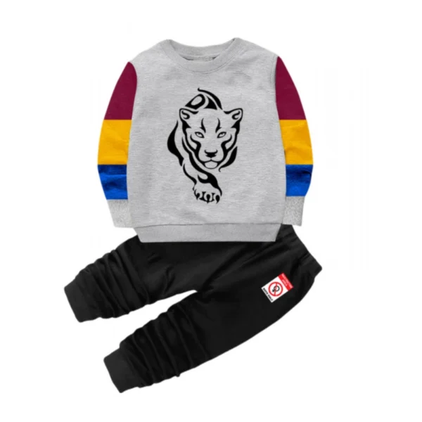 Grey Cotton Boys T-Shirt Pant Set