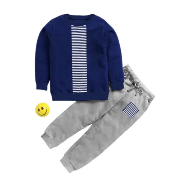 Navy Blue Cotton Boys T-Shirt Pant Set
