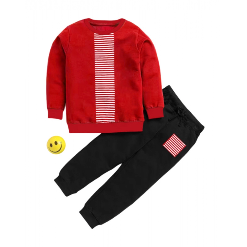 Red Cotton Boys T-Shirt Pant Set