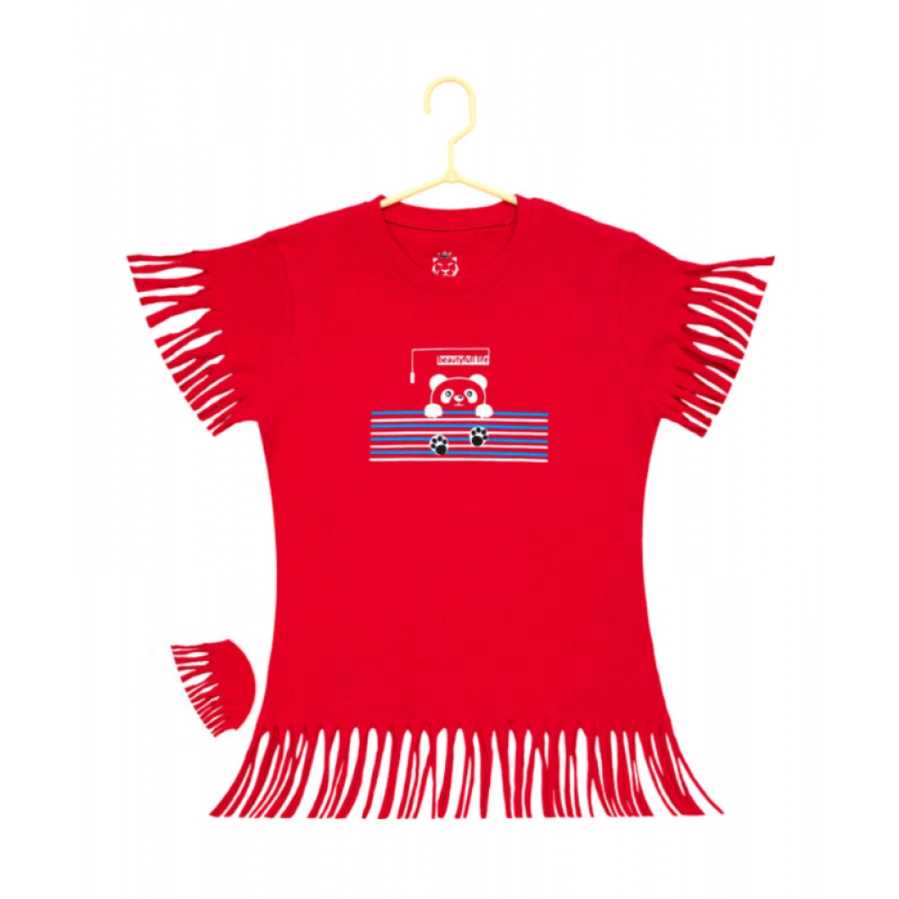 Red Cotton Girls Printed T-Shirt