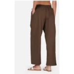 Generic Women's Casual Cotton Cambric Solid Elastic Palazzo Trousers (Brown) - Image 3