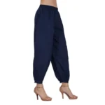 Generic Women's Casual Cotton Cambric Solid Elastic Waist Patiala Harem Pants (Navy Blue) - Image 3