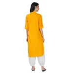 Women Yellow Cotton Kurti - Angle 3