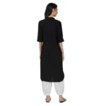Generic Women's Casual Cotton Solid 3-4 Sleeve Kurti (Black) - Image 3