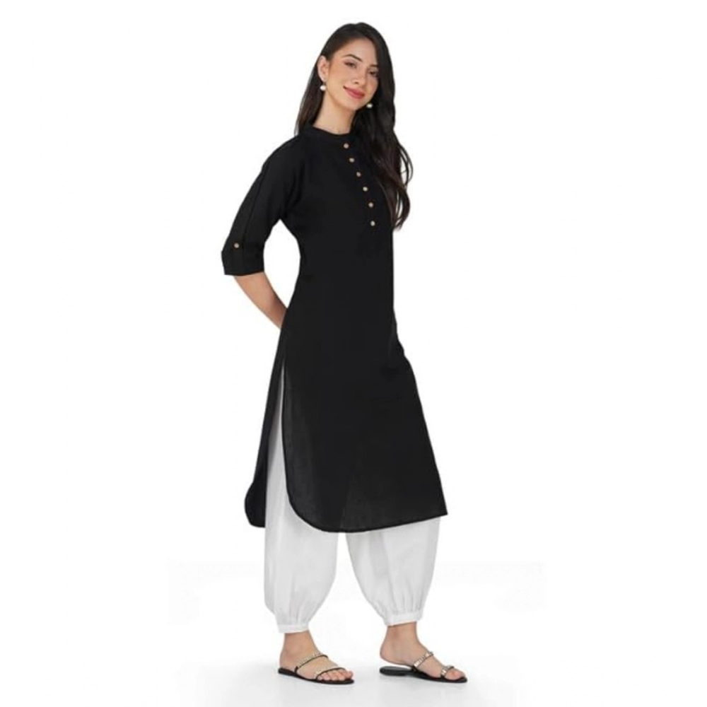 53660948102_165ef9173b_o_d-1000x1000-1.webp Generic Women's Casual Cotton Solid 3-4 Sleeve Kurti (Black) - Image 1