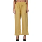 Generic Women's Casual Cotton Cambric Solid Elastic Palazzo Trousers (Beige)