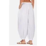 Generic Women's Casual Cotton Cambric Solid Elastic Waist Patiala Harem Pants (White) - Image 3