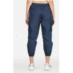 Generic Women's Casual Cotton Solid Elastic with Drawstring Cargo Pants (Navy Blue) - Image 3