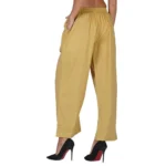 Generic Women's Casual Cotton Cambric Solid Elastic Palazzo Trousers (Beige) - Image 3