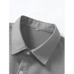 Generic Men's Casual Short Sleeve Striped Cotton Blended Shirt (Grey) - Image 4