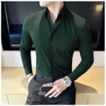 Generic Men's Casual Full Sleeve Striped Cotton Blended Shirt (Green) - Image 3