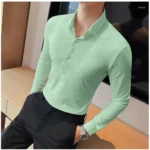 Generic Men's Casual Full Sleeve Striped Cotton Blended Shirt (Light Green) - Image 3