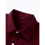 Generic Men's Casual Short Sleeve Striped Cotton Blended Shirt (Maroon) - Image 4
