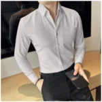 Generic Men's Casual Full Sleeve Striped Cotton Blended Shirt (Light Grey) - Image 3