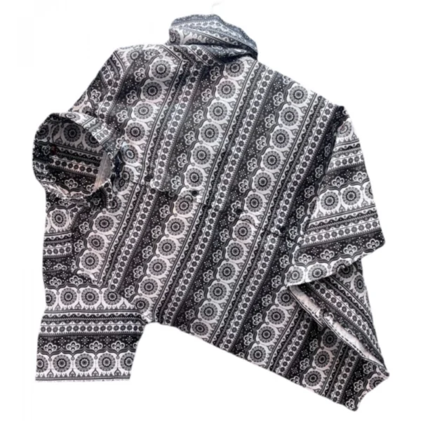 Generic Men's Casual Short Sleeve Printed Cotton Blended Shirt (White & Black)