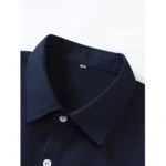 Generic Men's Casual Short Sleeve Striped Cotton Blended Shirt (Navy) - Image 4