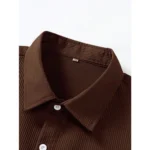 Generic Men's Casual Short Sleeve Striped Cotton Blended Shirt (Brown) - Image 4