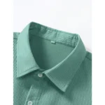 Generic Men's Casual Short Sleeve Striped Cotton Blended Shirt (Green) - Image 4