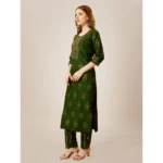 Generic Women's Casual 3-4 th Sleeve Embroidery Rayon Kurti Pant Set (Green) - Image 5
