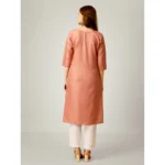 Generic Women's Casual 3-4 th Sleeve Embroidery Cotton Kurti Pant Set (Orange) - Image 6