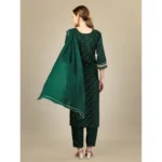 Generic Women's Casual 3-4 th Sleeve Embroidery Silk Blend Kurti Pant Dupatta Set (Dark Green) - Image 7