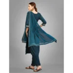 Generic Women's Casual 3-4 th Sleeve Embroidery Silk Blend Kurti Pant Dupatta Set (Blue) - Image 7