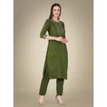 Green Cotton Kurti Set - Angle 3