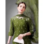 Generic Women's Casual 3-4 th Sleeve Embroidery Cotton Kurti Pant Dupatta Set (Green) - Image 3