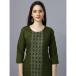 Generic Women's Casual 3-4 th Sleeve Embroidery Cotton Kurti (Dark Green) - Image 3