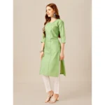Generic Women's Casual 3-4 th Sleeve Embroidery Cotton Kurti Pant Set (Pista Green) - Image 4