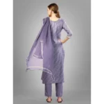Generic Women's Casual 3-4 th Sleeve Embroidery Silk Blend Kurti Pant Dupatta Set (Lavender) - Image 7