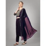 Generic Women's Casual 3-4 th Sleeve Embroidery Silk Blend Kurti Pant Dupatta Set (Purple) - Image 5