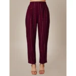 Generic Women's Casual 3-4 th Sleeve Embroidery Rayon Kurti Pant Set (Purple) - Image 2