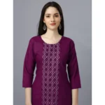 Generic Women's Casual 3-4 th Sleeve Embroidery Cotton Kurti (Purple) - Image 3
